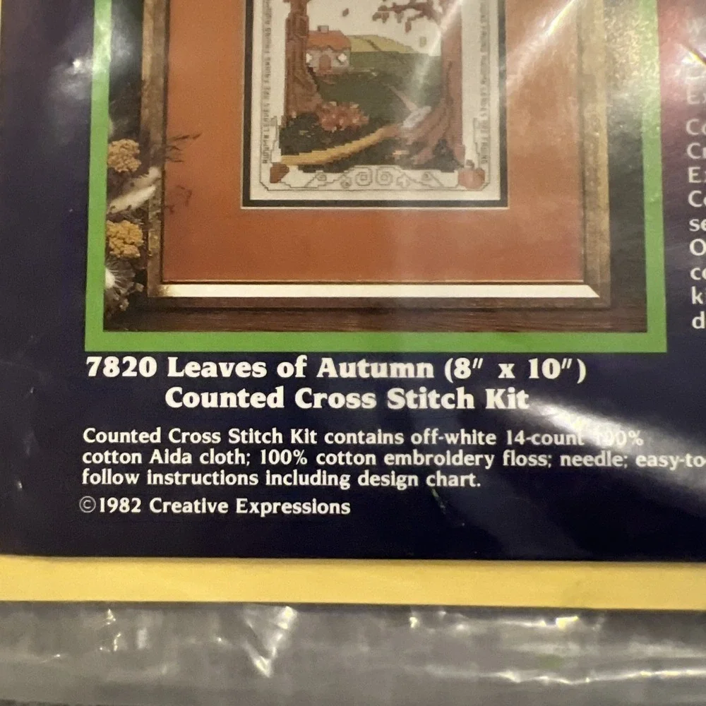Creative Expressions Counted Cross Stitch Kit Leaves of Autumn 7820 80s New 8x10